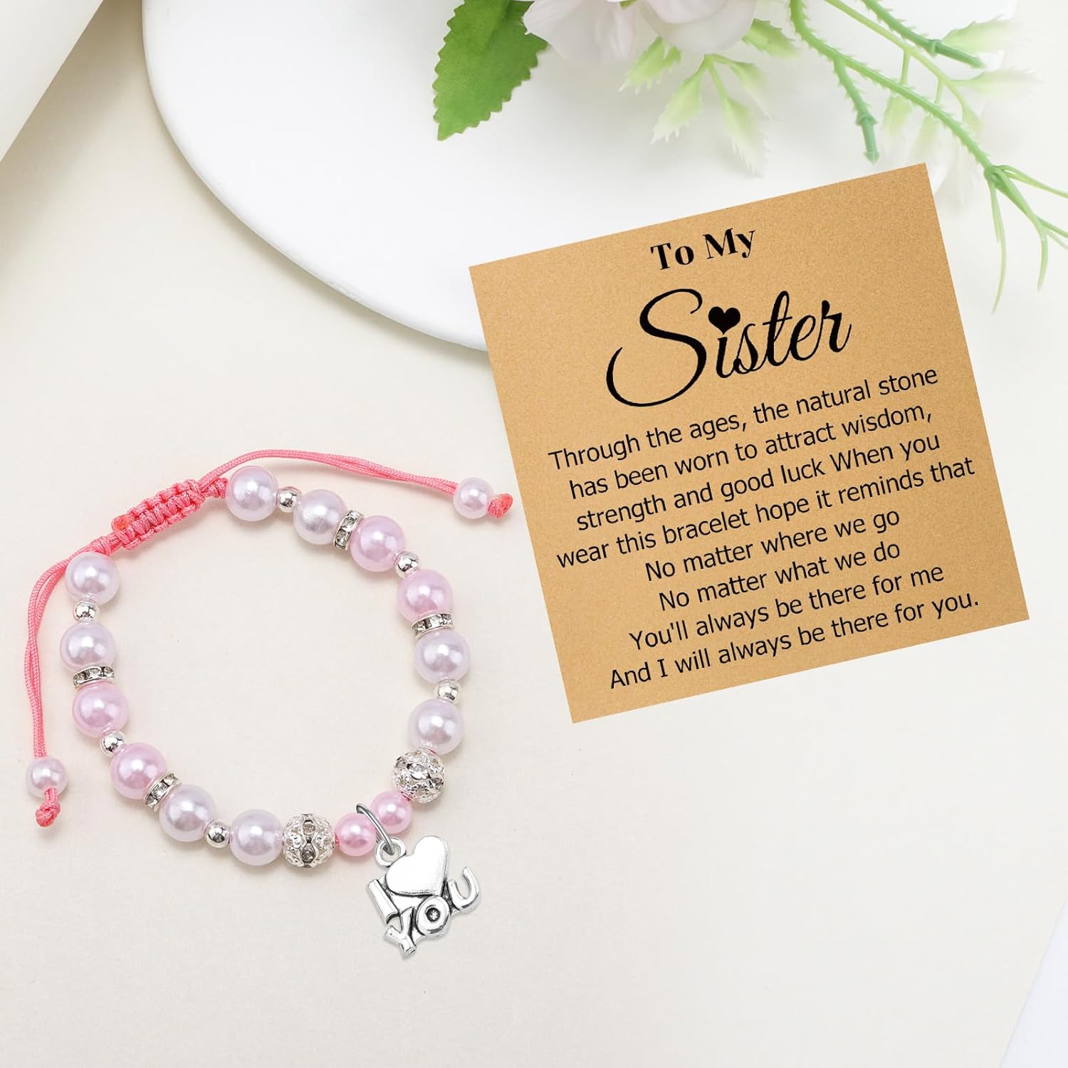 Sister Beads Bracelet for Women Friend Bff Friendship Inspirational Gifts Sister Beaded Bracelets with Card Friendship Gift for Best Friend Bestie Birthday Christmas Graduation Easter Stretch Jewelry - Image 5