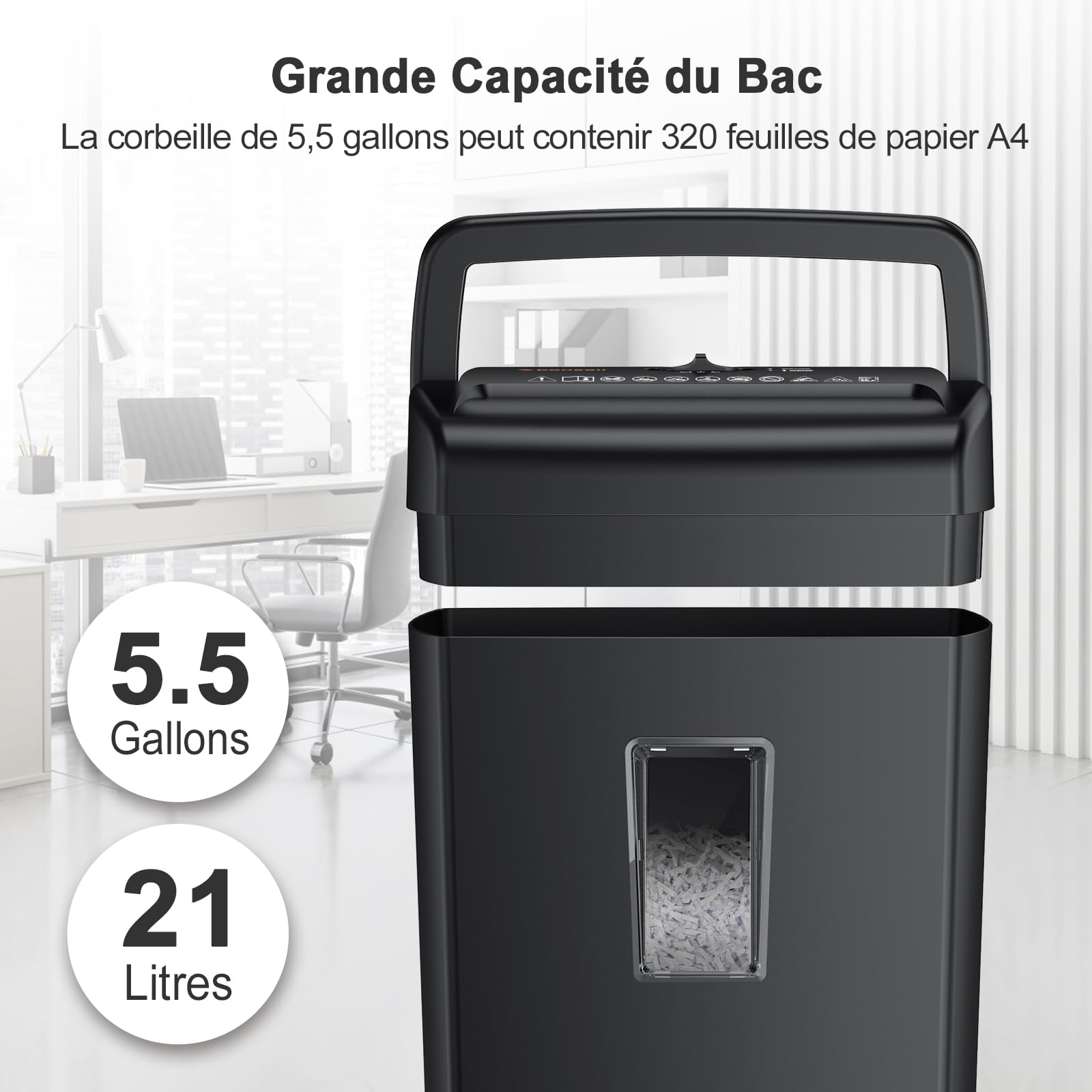 Bonsaii destructeur de papier 10 feuilles coupe croisée niveau sécurité P4 corbeille 21L C209-D