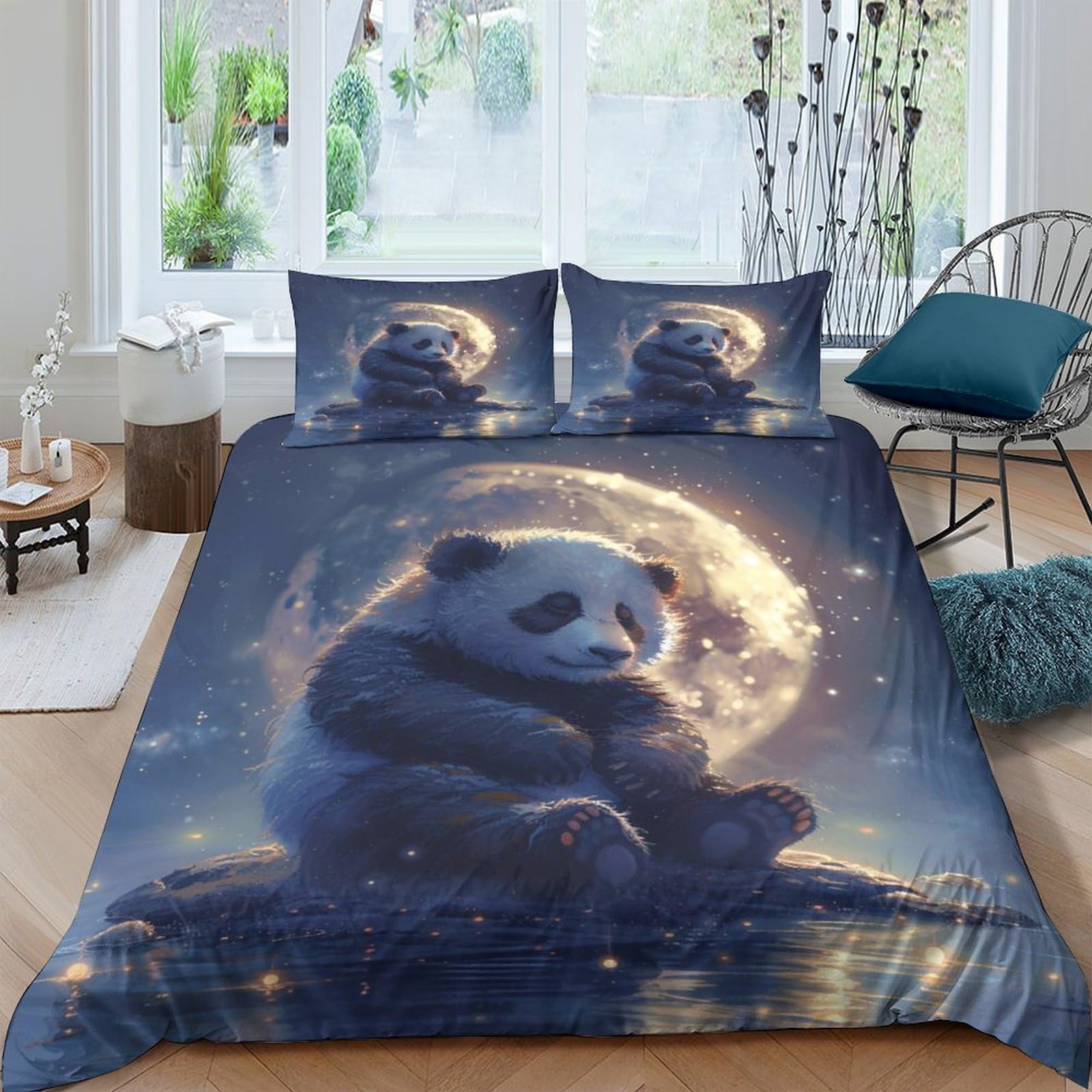 Ctjqhvkz Style-6 3D Printed Moonlit Panda Fitted Sheet Microfiber Anti-Slip Bed Sheet For Bedroom Dorm Mattress Cover Decor Single（135X200cm）