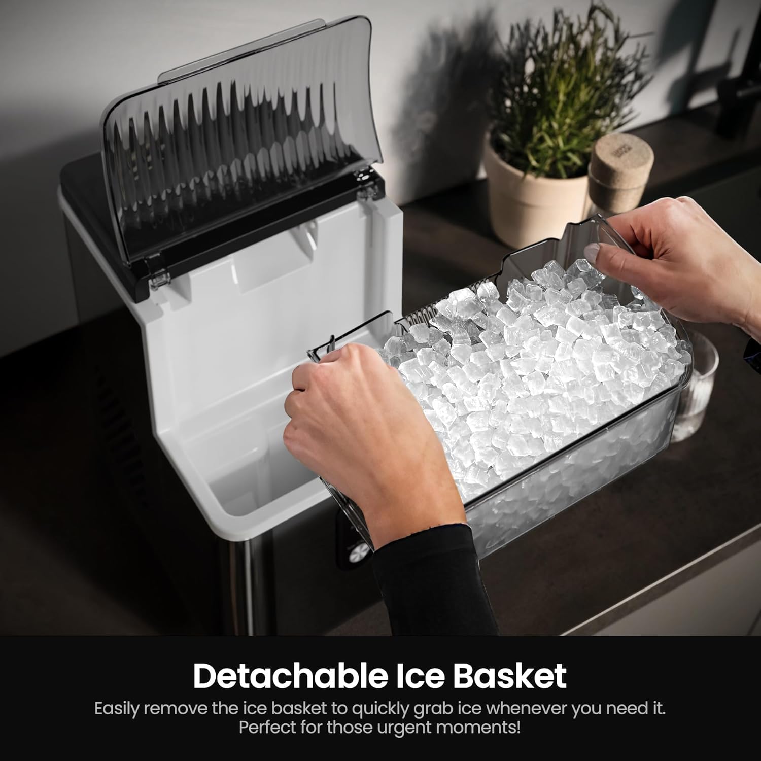 Kismile Nugget Ice Makers Countertop,Portable Ice Machine With Crushed Ice, 35lbs/Day,Self-Cleaning,One-Click Operation For Home Use(Black) on Fridge.com - View 3