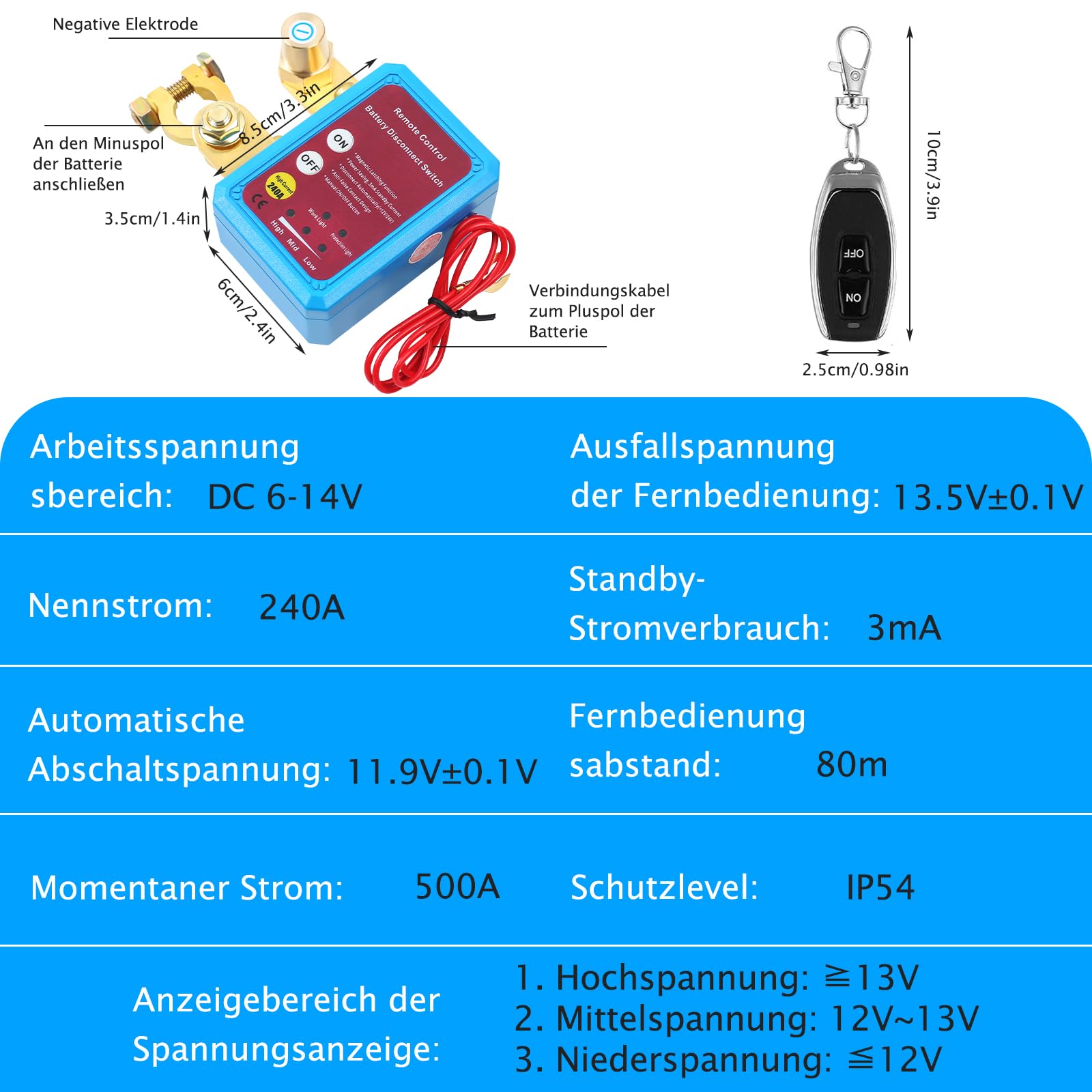 AULESSE Accu-scheidingsschakelaar, 12V 240A Batterijschakelaar met Afstandsbediening, Batterij-scheidingsschakelaar Anti-diefstal, Automatische Uitschakeling voor Auto Camper ATV Vrachtwagen Boot AULESSE Accu-scheidingsschakelaar, 12V 240A Batterijschakelaar met Afstandsbediening, Batterij-scheidingsschakelaar Anti-diefstal, Automatische Uitschakeling voor Auto Camper ATV Vrachtwagen Boot
