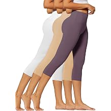 Conceited 3-Pack High Waisted Capri Leggings for Women - White, Khaki, Vintage Violet - XX-Large - 3X-Large