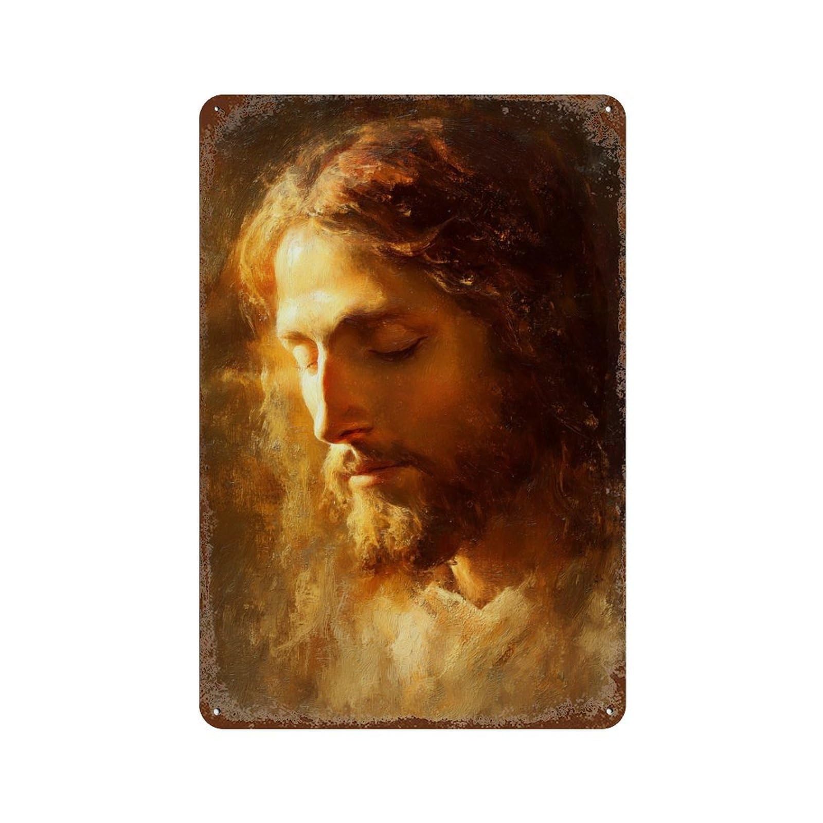 Jesus Christ Painting Artwork Vintage Wall Sign 11.8"x7.9", Rust Effect Metal Decor for Living Room, Hallway And Home Decor