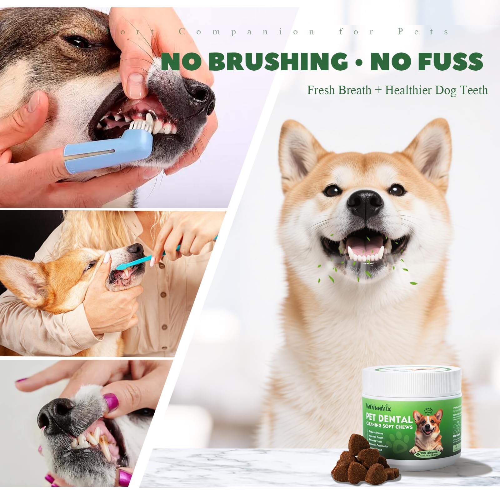 Dog Teeth Cleaning Chews, Dog Dental Chews for Plaque & Tartar Control with Natural Enzymes, Dental Care for Dogs with Probiotic, Fresh Breath for Small Medium Large Dogs - image 5