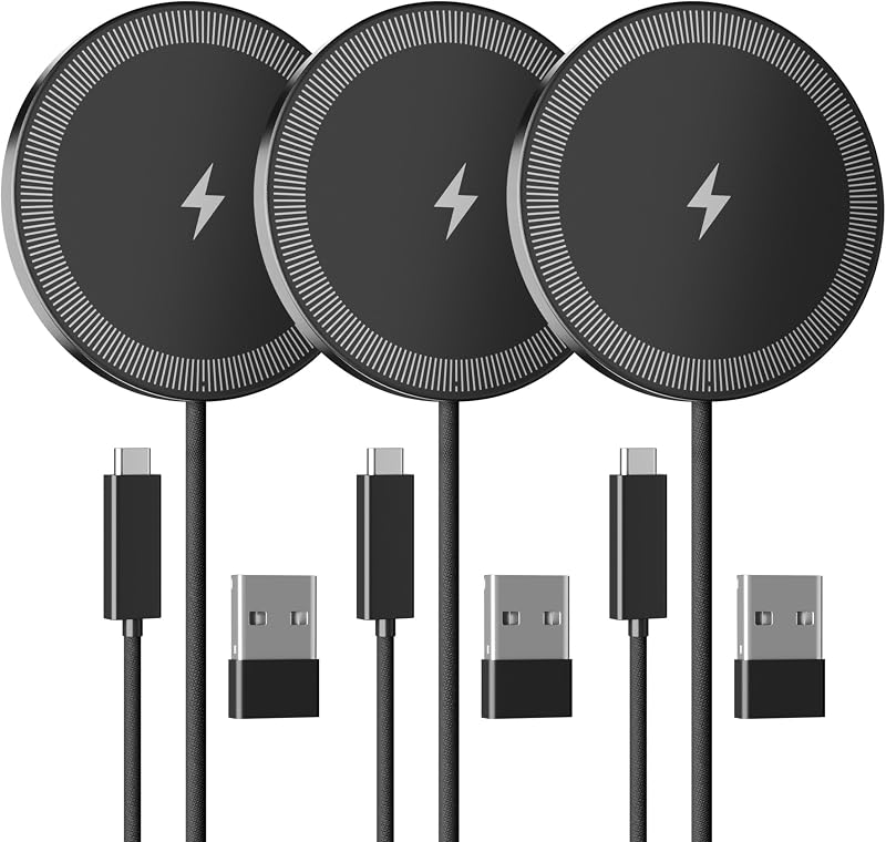 15W Wireless Charger for Apple MagSafe Charger, Magnetic Fast Charging Pad | Compatible for iPhone 17 16 15 14 13 12 Pro Max, AirPods-Slim Portable for Desk Bedside and Travel - 3 Pack, Black