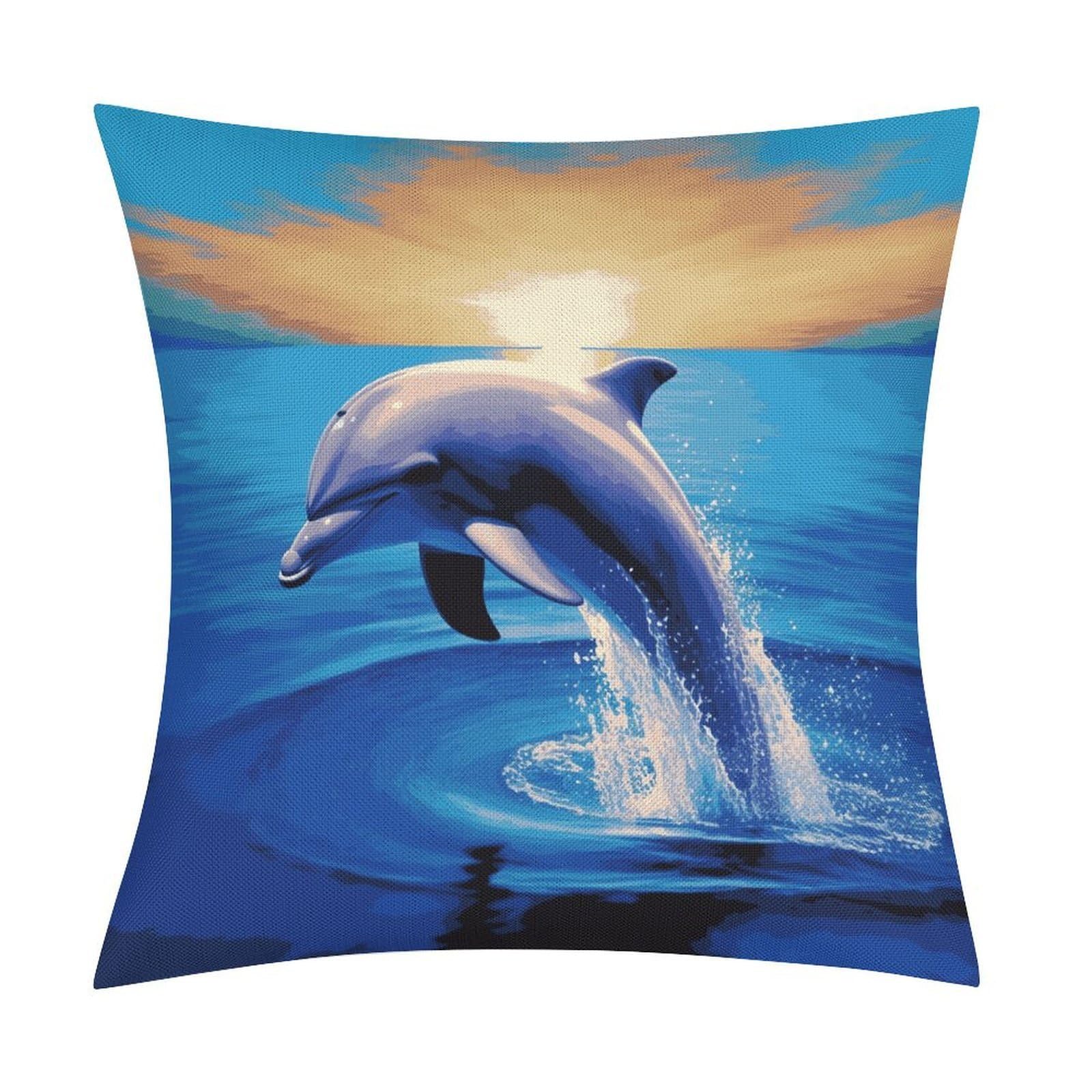 JTREHY Elegant Dolphin Throw Pillow Covers Farmhouse Pillow Cover Standard Pillow Shams Decorative Square Pillowcases Soft Pillow Cases Wrinkle Fade Resistant for Couch Home 18x18 Inch