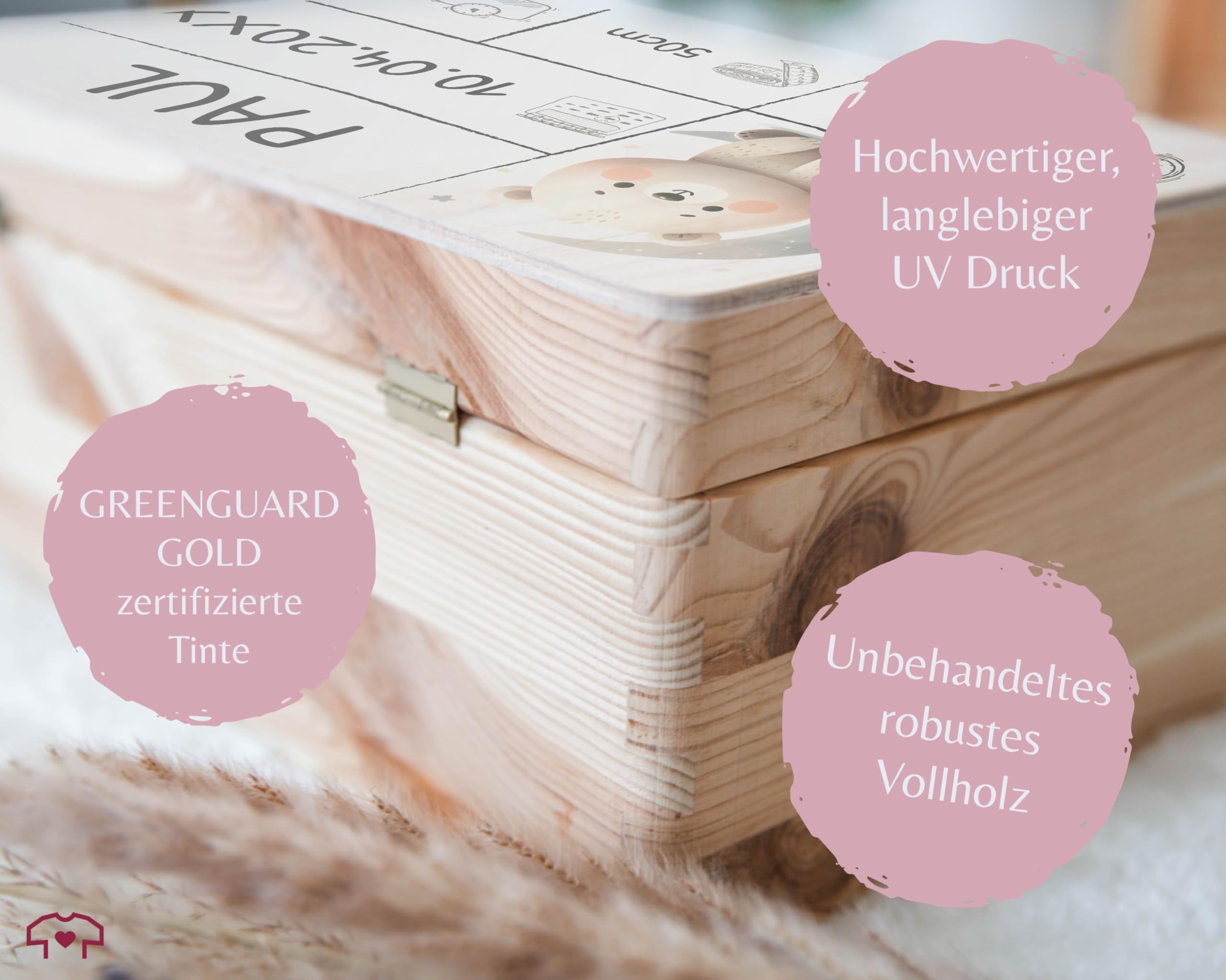 Holz Geschenkbox - Holzkiste zur Geburt Baby Personalisierte mit Bär | Baby Erinnerungsbox | Geschenk zur Geburt - 30 x 20 x 14 - Holz - kiste newborn babybox name bear box