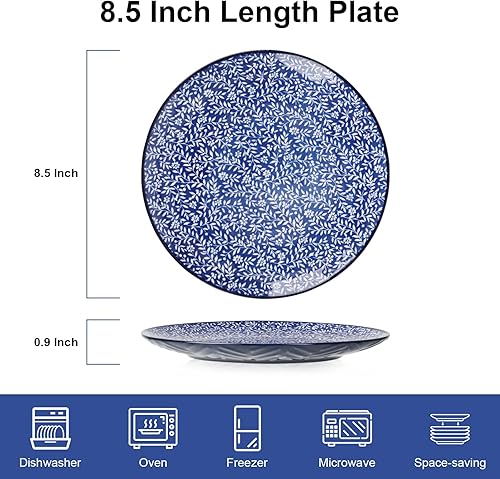 Miniatura 7 de KitchenTour - Platos llanos de cerámica, platos de ensalada de 8.5 pulgadas, juego de 4, platos para servir postres, pasta, filetes, lavavajillas y