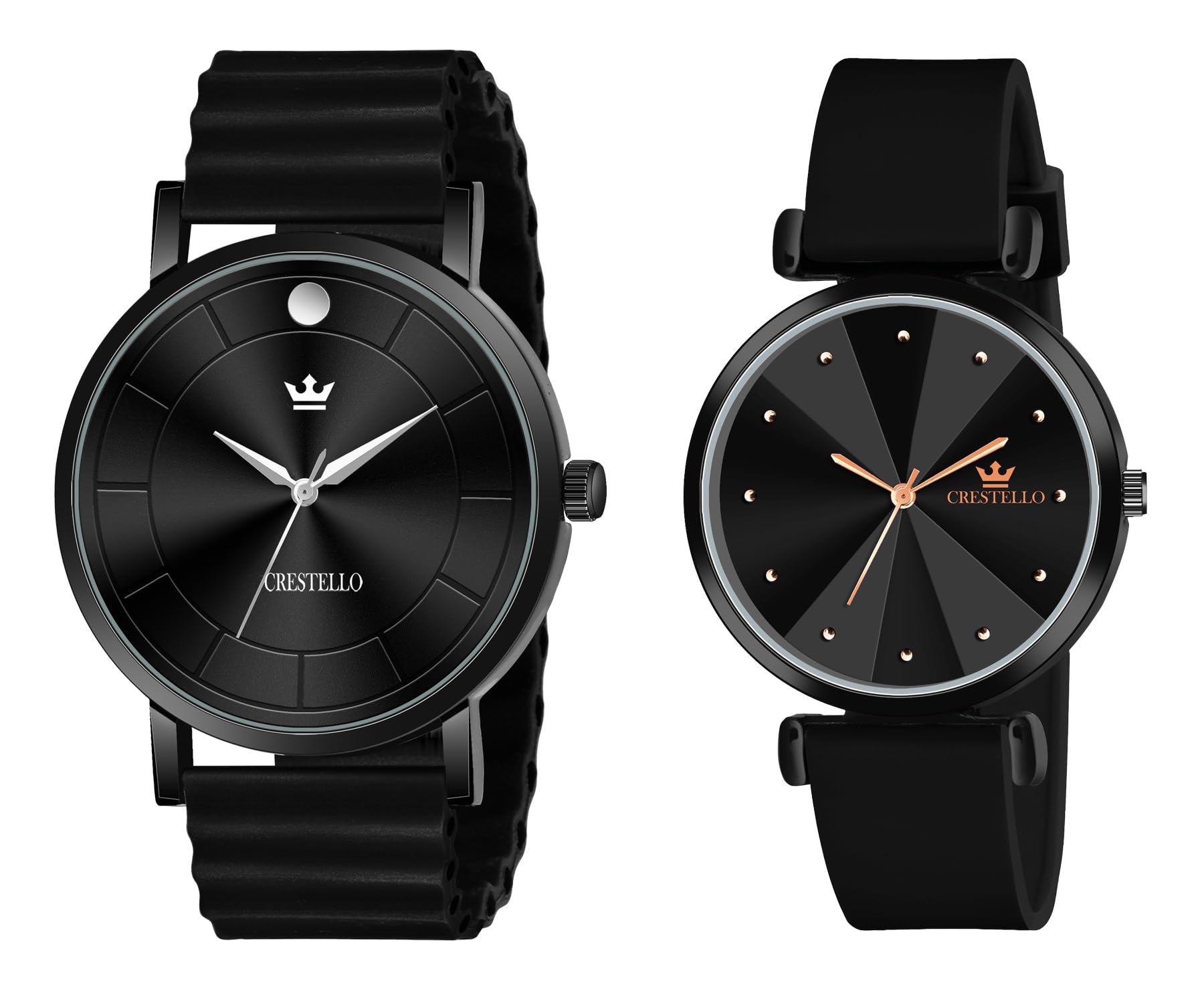 CRESTELLO Black Silicone Strap Analog Wrist Watch for Men and Women | Set of 2 Wrist Watches | Couple Watches | CRCM-028-137-BLK (B0CRL7S4NS) Amazon Price History, Amazon Price Tracker