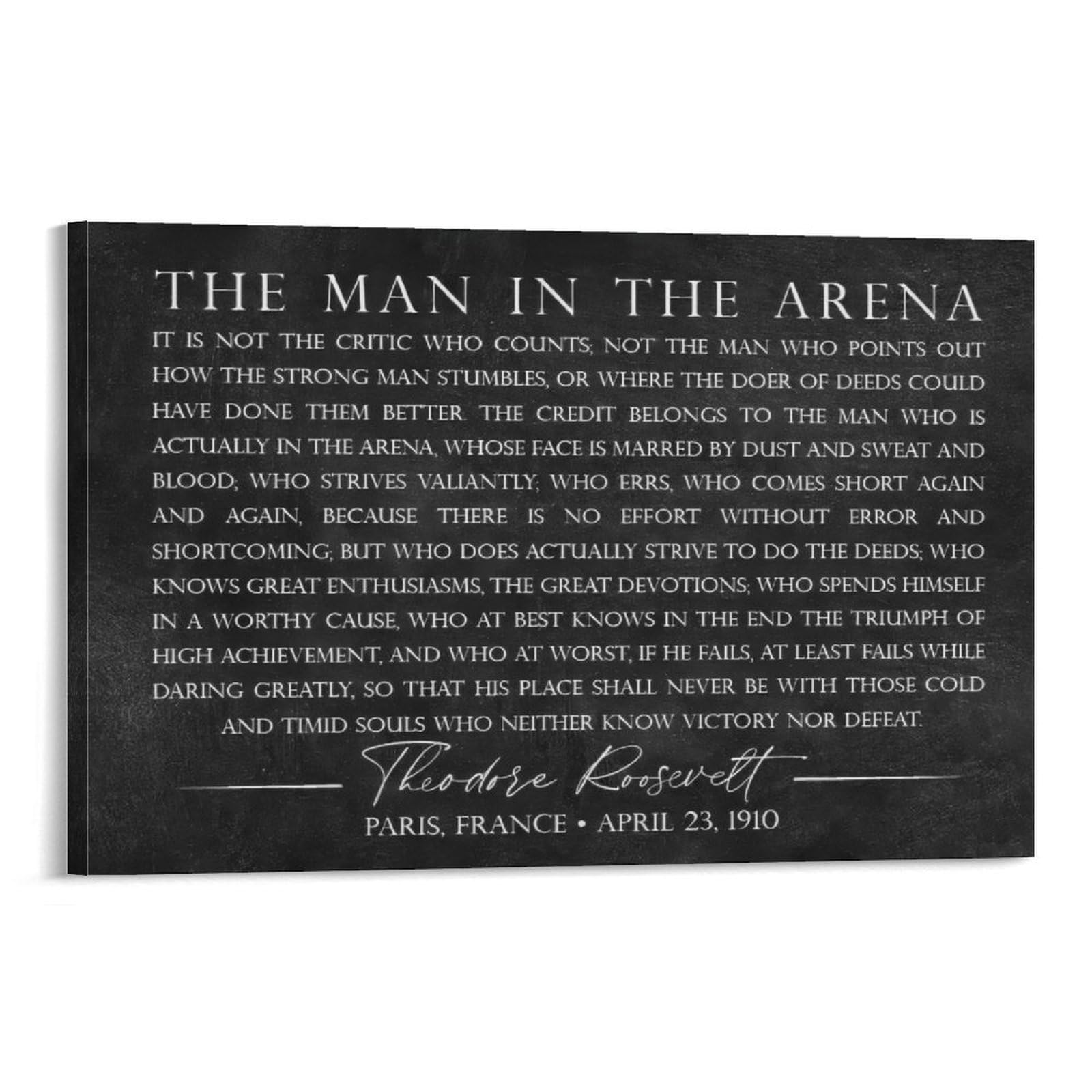 The Man In The Arena Theodore Roosevelt Quote Canvas Print Motivational Wall Art Inspirational Office Decor Study Decor Canvas Poster for Home Office 20x30inch(50x75cm)