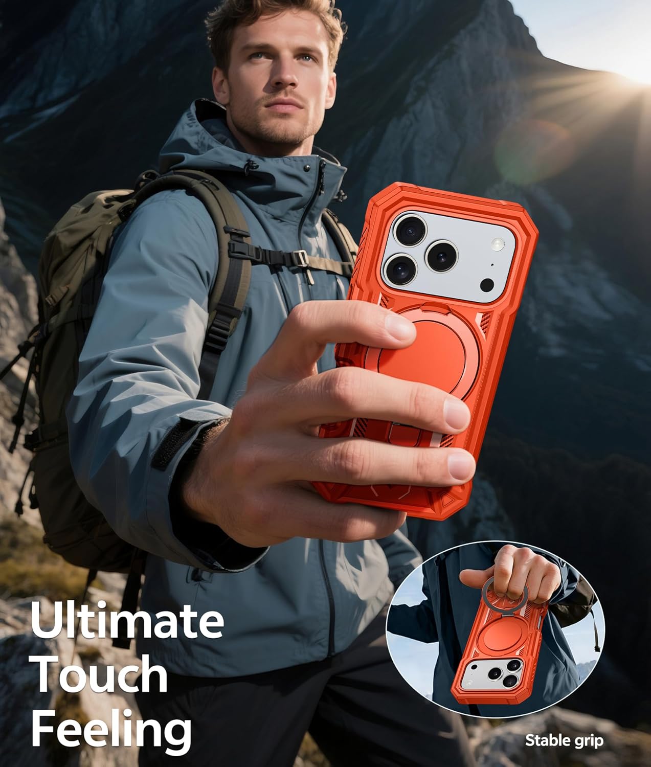 FNTCASE for iPhone 17 Pro-Max Case: Magnetic Phone Cases with [Ring Kickstand] [Built-in Screen Protector] [Heavy Duty Military Grade Protection] Drop Proof Rugged Hard TPU Phone Cover Orange - Image 7