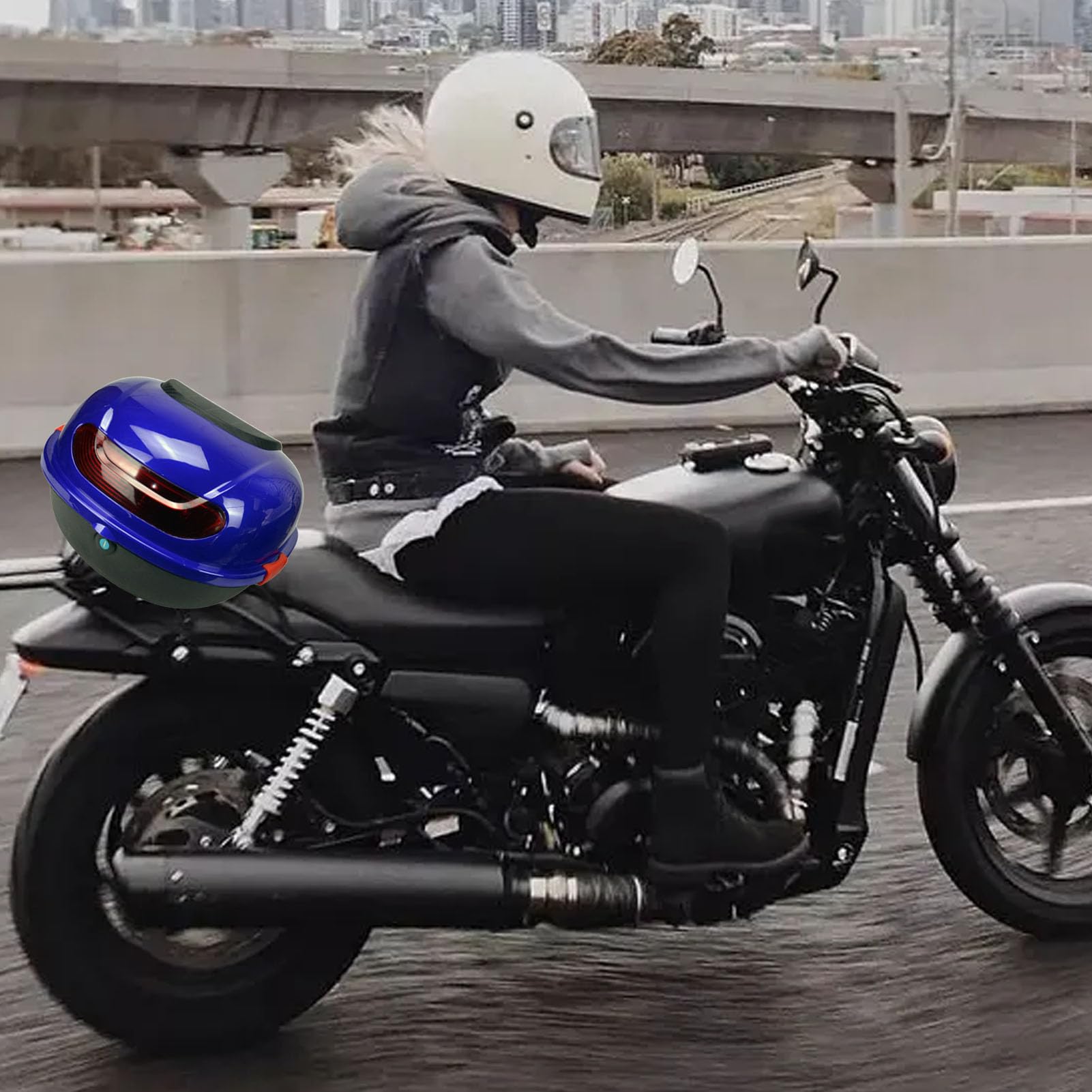 Bagażnik Tylny Motocykla Wodoodporny Kufer Górny z Materiału ABS z dużą przestrzenią do Przechowywania Łatwa Instalacja do Bagażnika Roweru Elektrycznego Uniwersalny Sprzęt (BLUE)