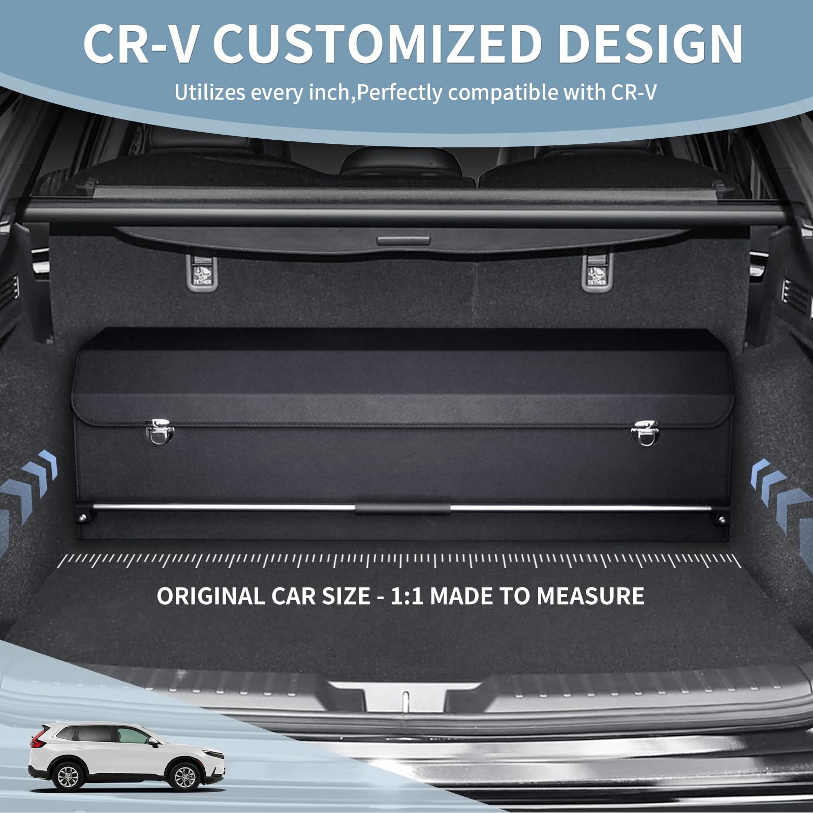Organizer Bagagliaio Auto, in pelle impermeabile, con coperchio e manico stabile, vano portaoggetti per imballaggio, accessori SUV/Organizer Auto(nero, 101 * 29 * 31cm)