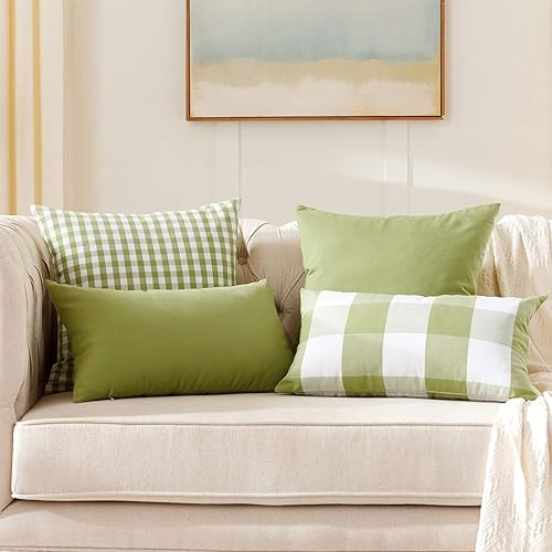 Miniatura 6 de Foindtower - Funda de cojín decorativa clásica de búfalo de algodón, diseño de cuadros neutros a cuadros Gingham, estilo casual, rústico, decoración