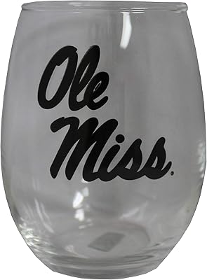 NCAA Ole Miss Rebels 15 oz Stemless Wine Glass with Black Team Logo