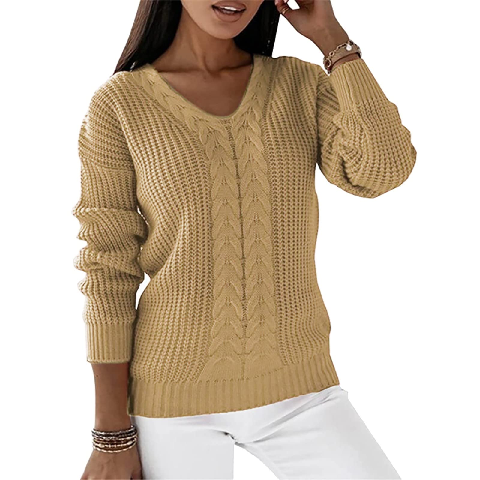 Générique Pull Femme Col en V Slim Style Couleur Unie Stretch Coupe Classique Pullover Tops Tendance Moderne Manches Longues Tricoté Côtelé Sexy Confort Sweatshirts Léger Casual Printemps Automne