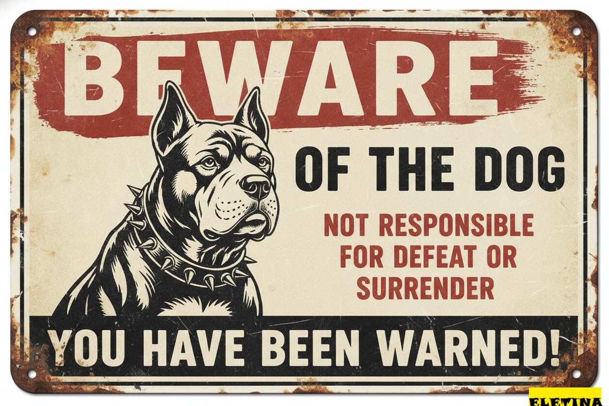 Custom Sign for Man Cave Beware Of The Dog Pitbull You Have Been Warned Aluminum Metal Tin S Outdoor Yard Warning Fence Yard Home Kitchen Farm Garden Wall Decor 8x12 Inch Private Property Decorative