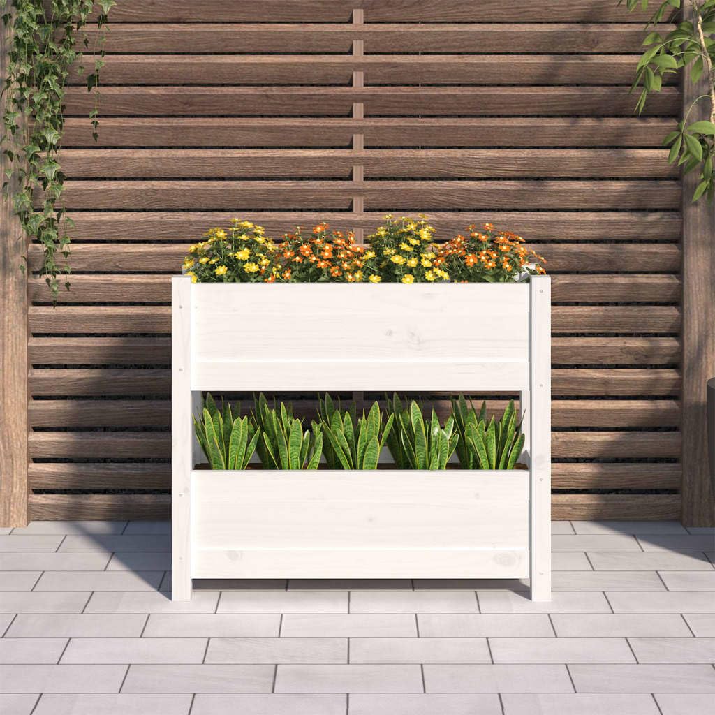 Donica Biala Lite Drewno Sosnowe 77x25x66 cm Podwyzszona Skrzynka na Kwiaty z Duzym Miejscem do Sadzenia Warzyw Ziel i Roslin do Dekoracji Salonu Balkonu i Tarasu