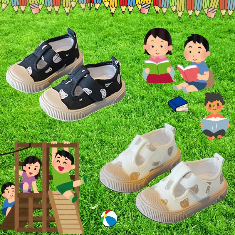Scarpe da Bambino con Stampa Orsetti, Sneakers Slip-on in Tela, Suola in Gomma Antiscivolo