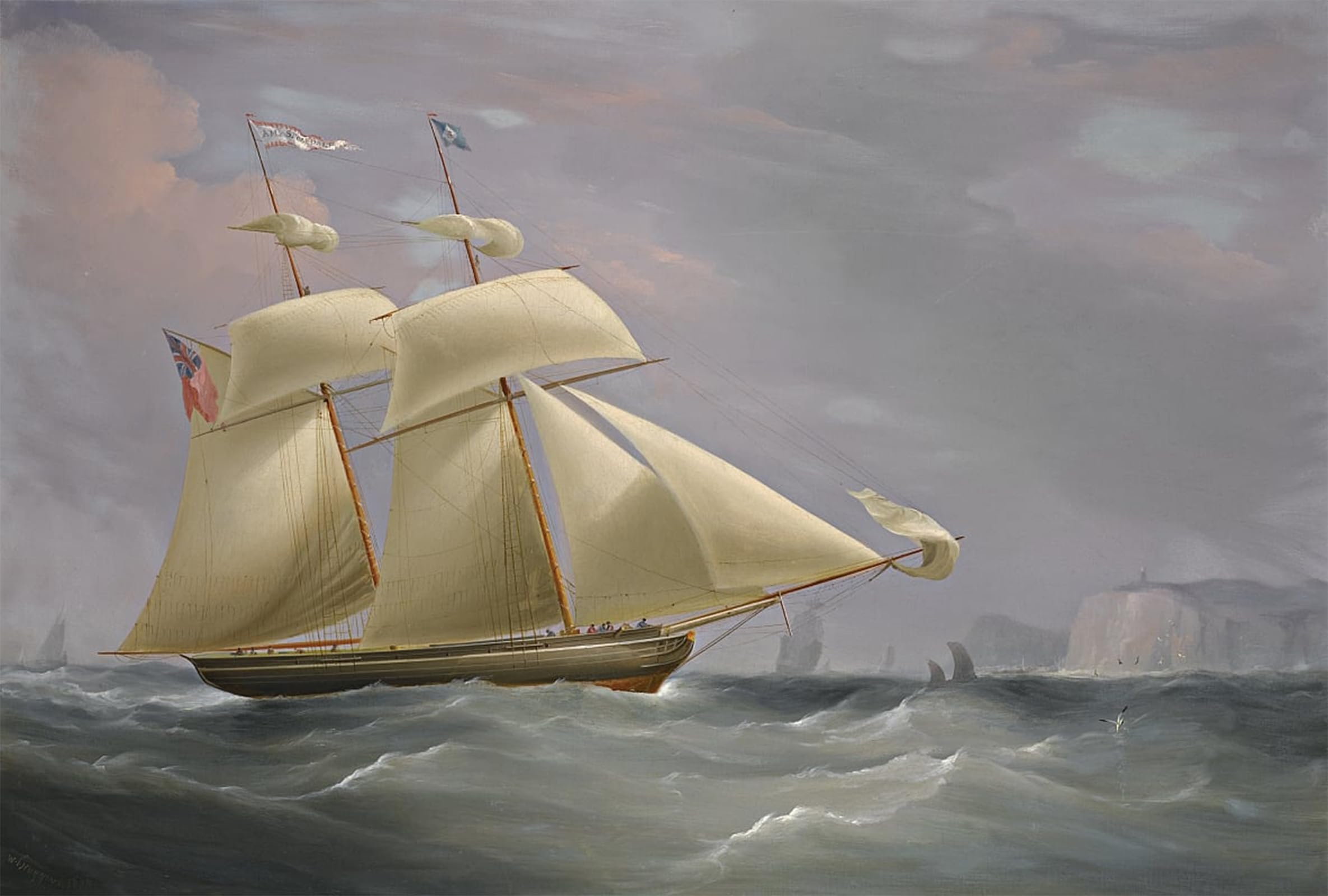 RZHRHJES Abstract Painting Poster Art Print Canvas Print Poster the Topsail Schooner amy Stockdale off Dover by William Huggins Landscape Canvas Painting for Office Decor 60x90cm
