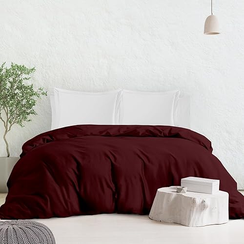 SGI bedding Lujoso juego de funda de edredón de 600 hilos, color rojo sangre, funda de edredón para invierno, ropa de cama de algodón egipcio de