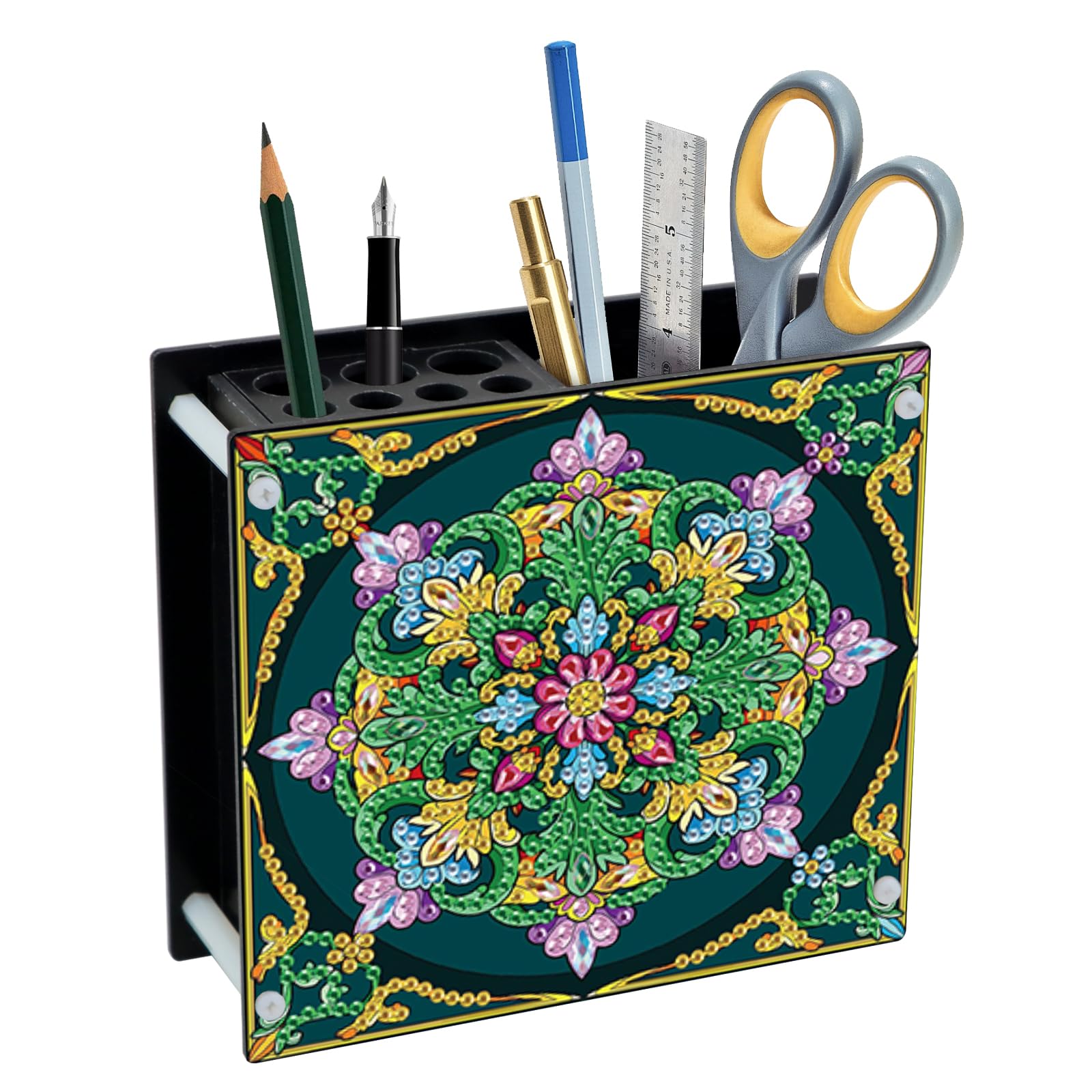 DIY 5D Diamond Painting Pen Holder Organizer, Mandala Acrylic Pencil Cup with Special-Shaped Rhinestones, Decorative Office Supplies Storage for Home, School, Gift