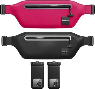 Drench beach club pool party waterproof bag – Pink + Black Waterproof Fanny Pack Bundle, 2 Submersible Phone Pouches + Floating Cases