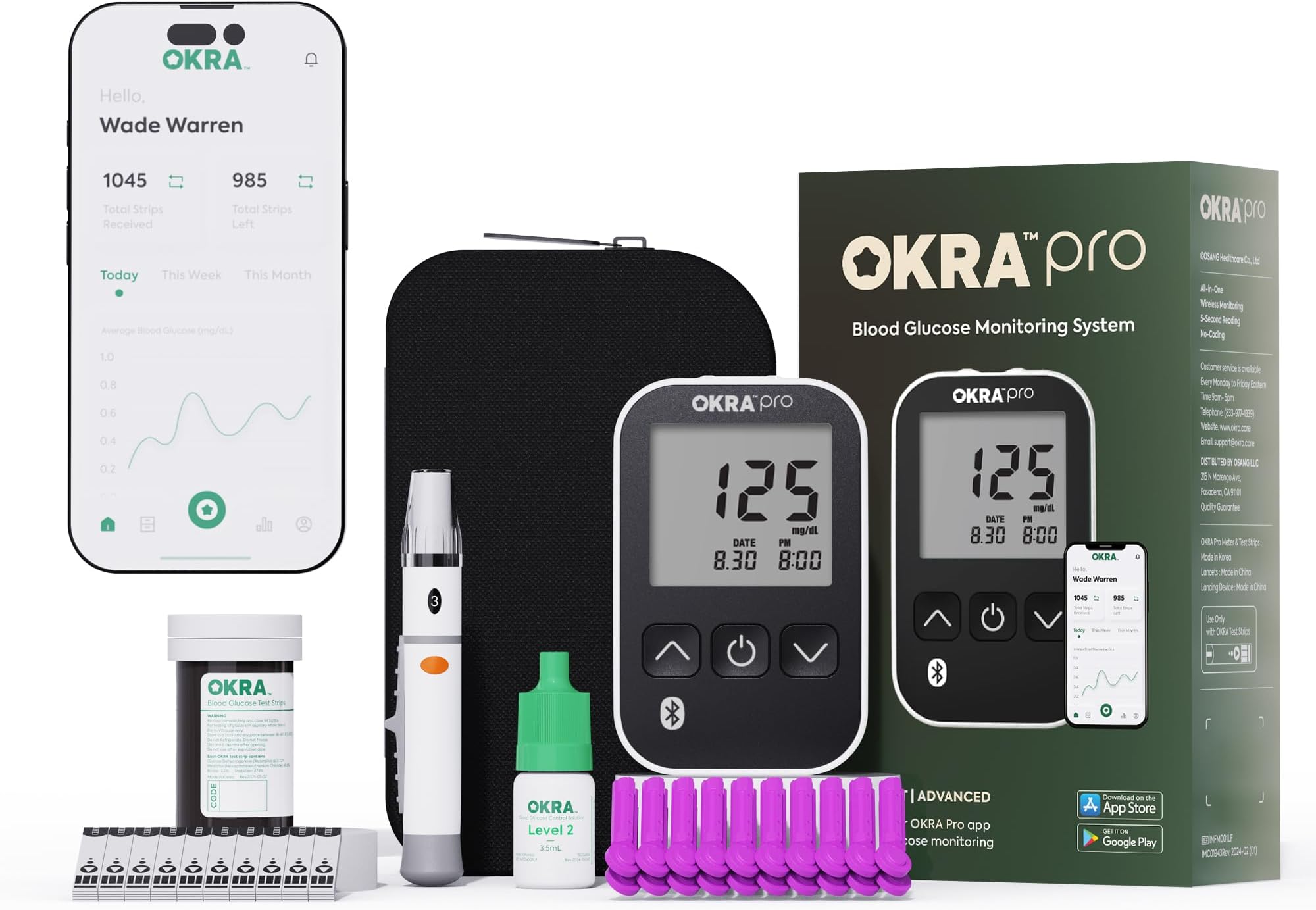 PRO Blood Sugar Monitor Kit – 5s Fast Glucose Results, No Coding, Strip Ejection, App for Tracking, 25 Test Strips, Home Diabetes Testing