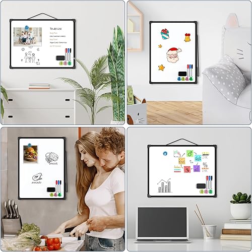 Vista 62 de MaxGear Pizarra blanca colgante de doble cara para pared, pizarra blanca colgante de 16 x 12 pulgadas, pequeña pizarra blanca de borrado en seco