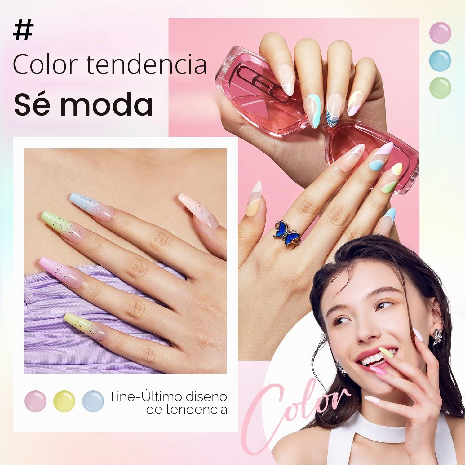 Modelones 40Pcs Esmalte de uñas de gel, 36Pcs Pastello Dreamy Collection Macaron Glitter esmalte de uñas de gel pastel Soak Off de verano, 4Pcs Nail Primer Base Matte Glossy Top Coat