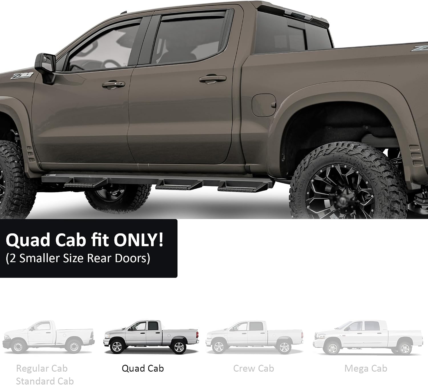 Black Horse Off Road [BHOR in Channel Rain Guards/Wind Deflectors Compatible with 2019-2026 Ram 1500 Quad Cab Smoke 4 PCs - 1494813IN