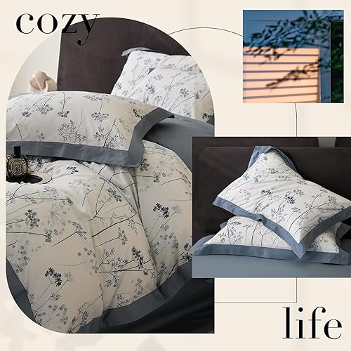 Miniatura 19 de Funda de edredón de 3 piezas, funda de edredón de algodón suave, estilo bohemio, juego de ropa de cama estética con cierre de cremallera, 4 lazos