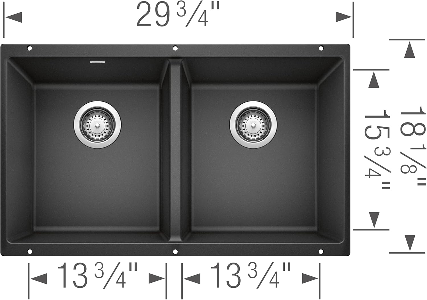 BLANCO 516322 Precis Silgranit 50/50 Double Bowl Undermount Kitchen Sink, 29.75" L X 18.11" W - Anthracite