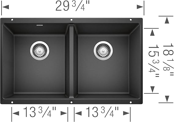 BLANCO 516322 Precis Silgranit 50/50 Double Bowl Undermount Kitchen Sink, 29.75 L X 18.11 W - Anthracite