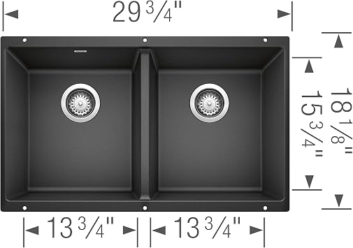 BLANCO 516322 Precis Silgranit 50/50 Double Bowl Undermount Kitchen Sink, 29.75 L X 18.11 W - Anthracite
