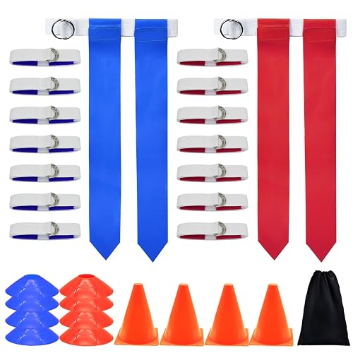 Flag Football Set, 14 Player/ 28 Player Football Flags and Belts Set, Includes Belts, Football Flags, Cones