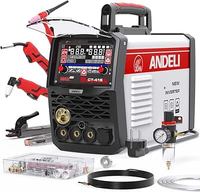 ANDELI Soldador Multifuncional 6 en 1 230V 160A – Maquinaria Combinada Soldador de Aluminio HF TIG/MIG/MMA+Flux Core, Cortador de Plasma 40A, Arco Pulsado, Inversor IGBT