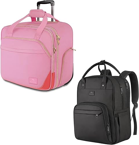 MATEIN Maletín con ruedas para mujer, bolsa grande con ruedas para portátiles de 17 pulgadas, mochilas resistentes al agua para laptop con