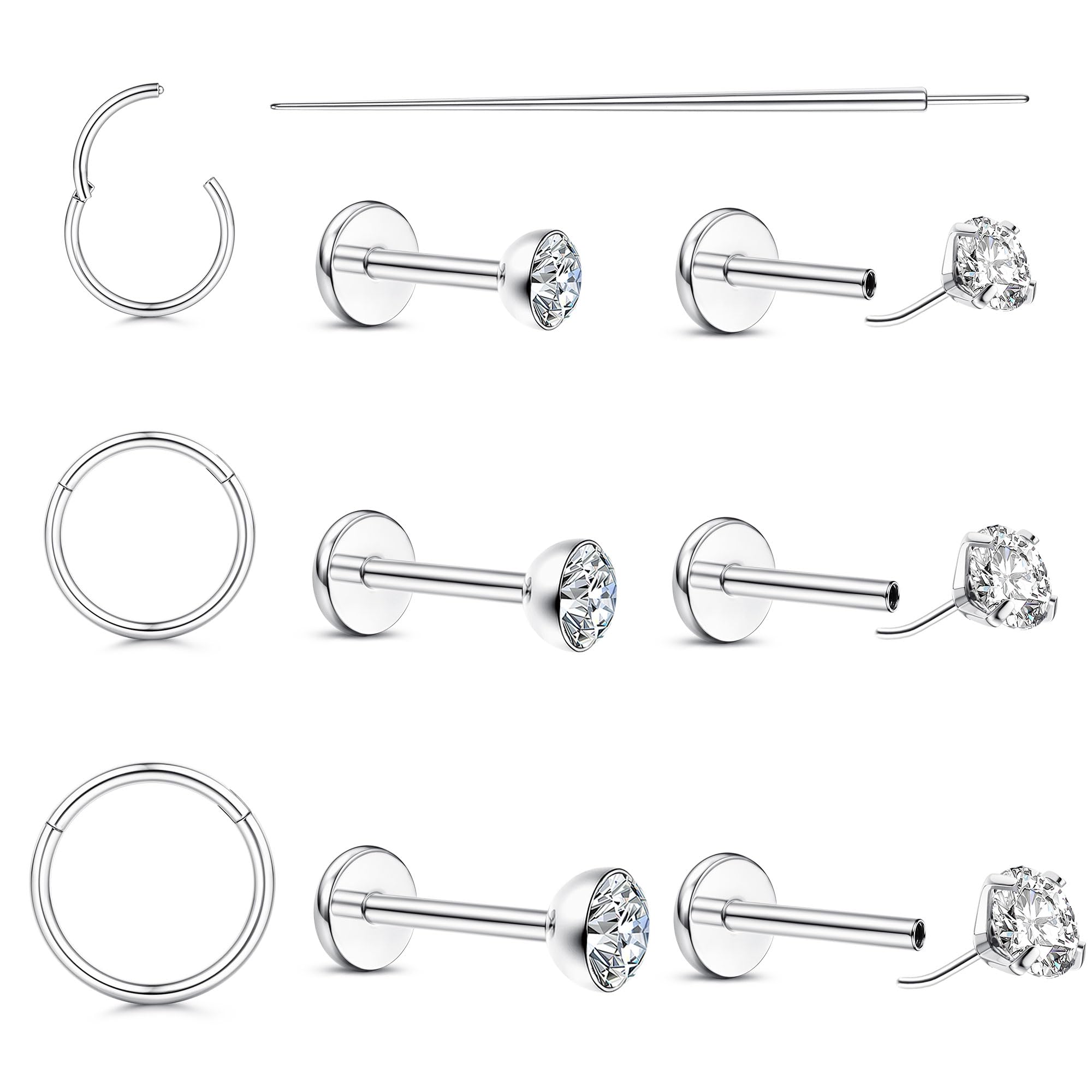 20G/18G Nose Rings Studs for Women Men - 14K Gold Filled Flat Back Nose Studs Nose Ring Hoops Hypoallergenic Surgical Steel Threadless Push in CZ Helix Tragus Conch Nostril Cartilage Piercing Jewelry