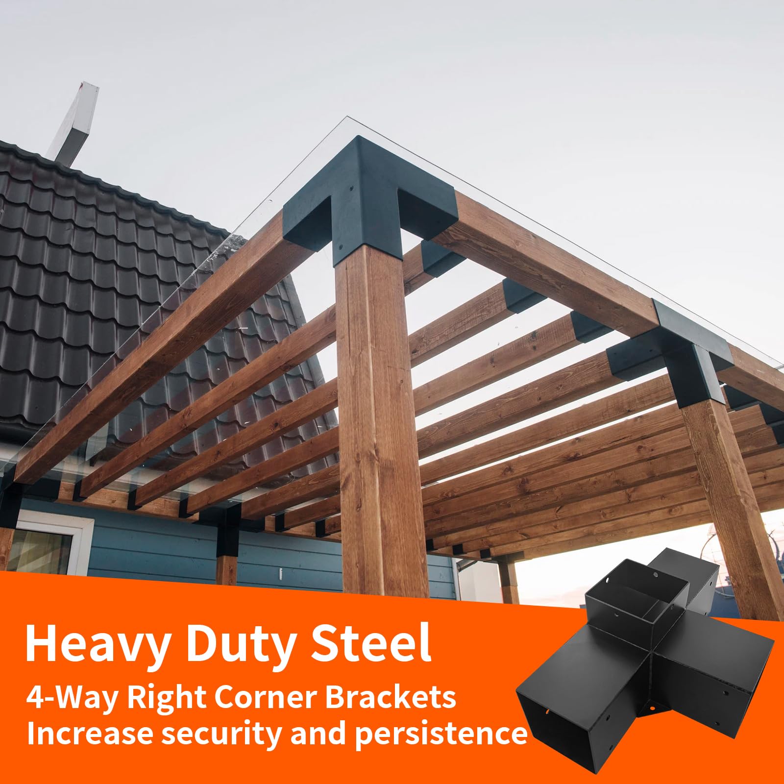 Kit Staffe Per Pergola 4x4 In Acciaio – 2 Staffe Per Travi E 2 Stivali Per Montanti, Con Bulloni E Viti, Per Legno 10x10 Cm, Struttura Esterna - 2