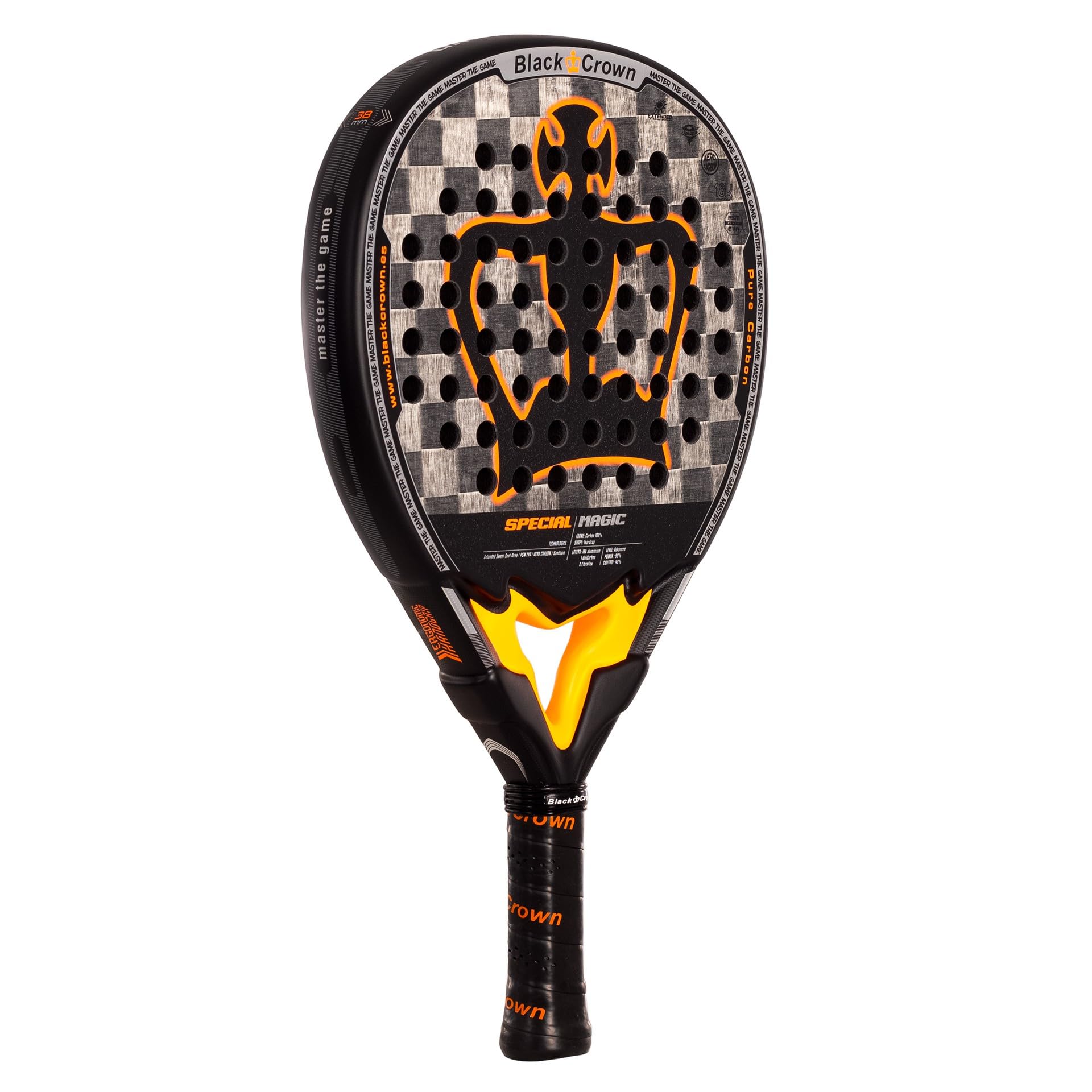 Black Crown - Special Magic Racchetta Padel, Forma a Goccia, Carbonio 18K Alluminizzato, Gomma PSM EVA, Doppio Tubolare 100% Carbonio, Controllo e Potenza, Finitura Sandspin