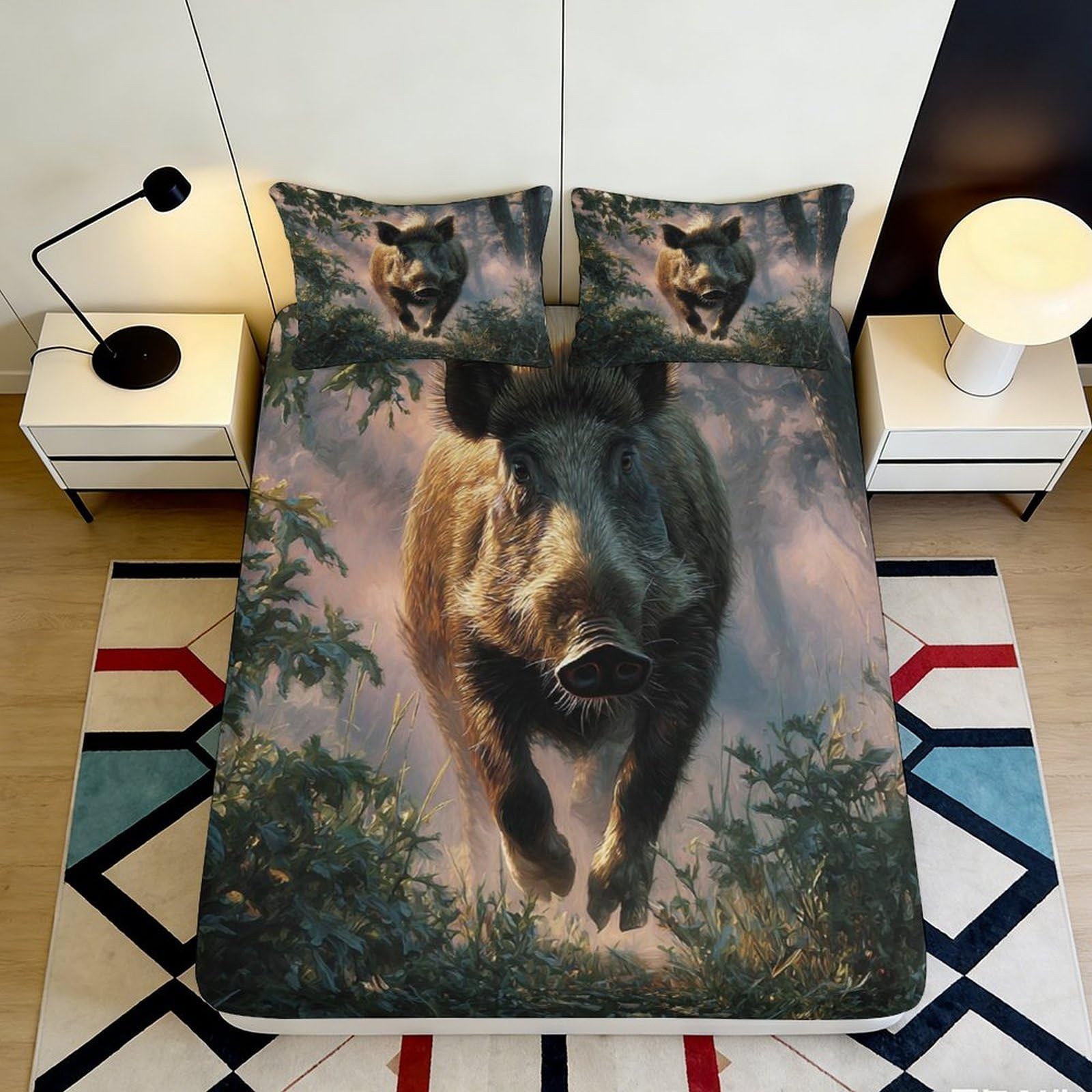Jqzkxnhpbr Style-8 3D Printed Wild Boar Forest Fitted Sheet Microfiber Soft Breathable Woodland Bed Sheet For Bedroom Dorm Decor 90X200x25cm