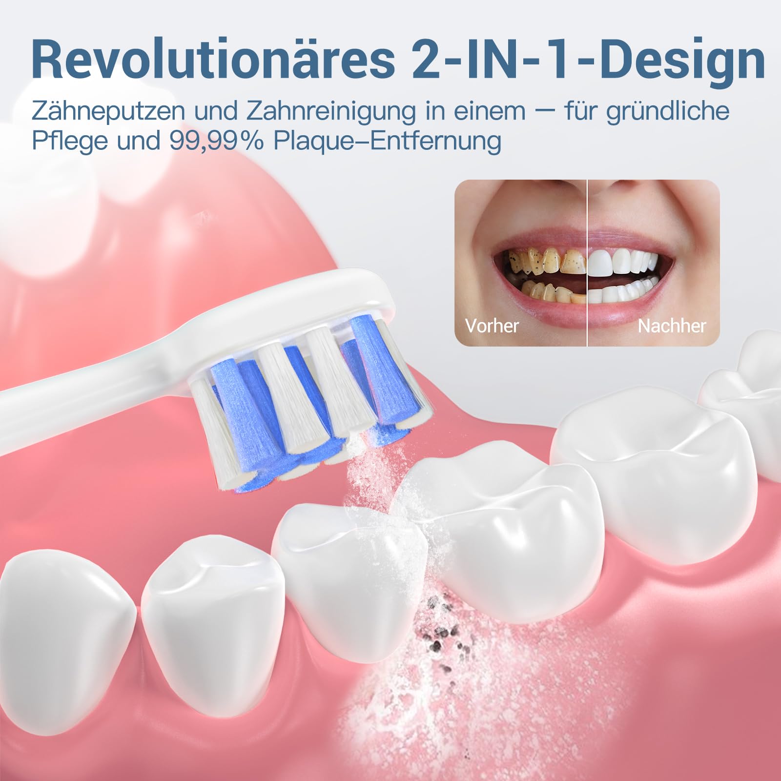 Marchpower 2-IN-1 Spazzolino Elettrico e Idropulsore Dentale Portatile con 3 Testine Dure Originali & 1 Beccuccio