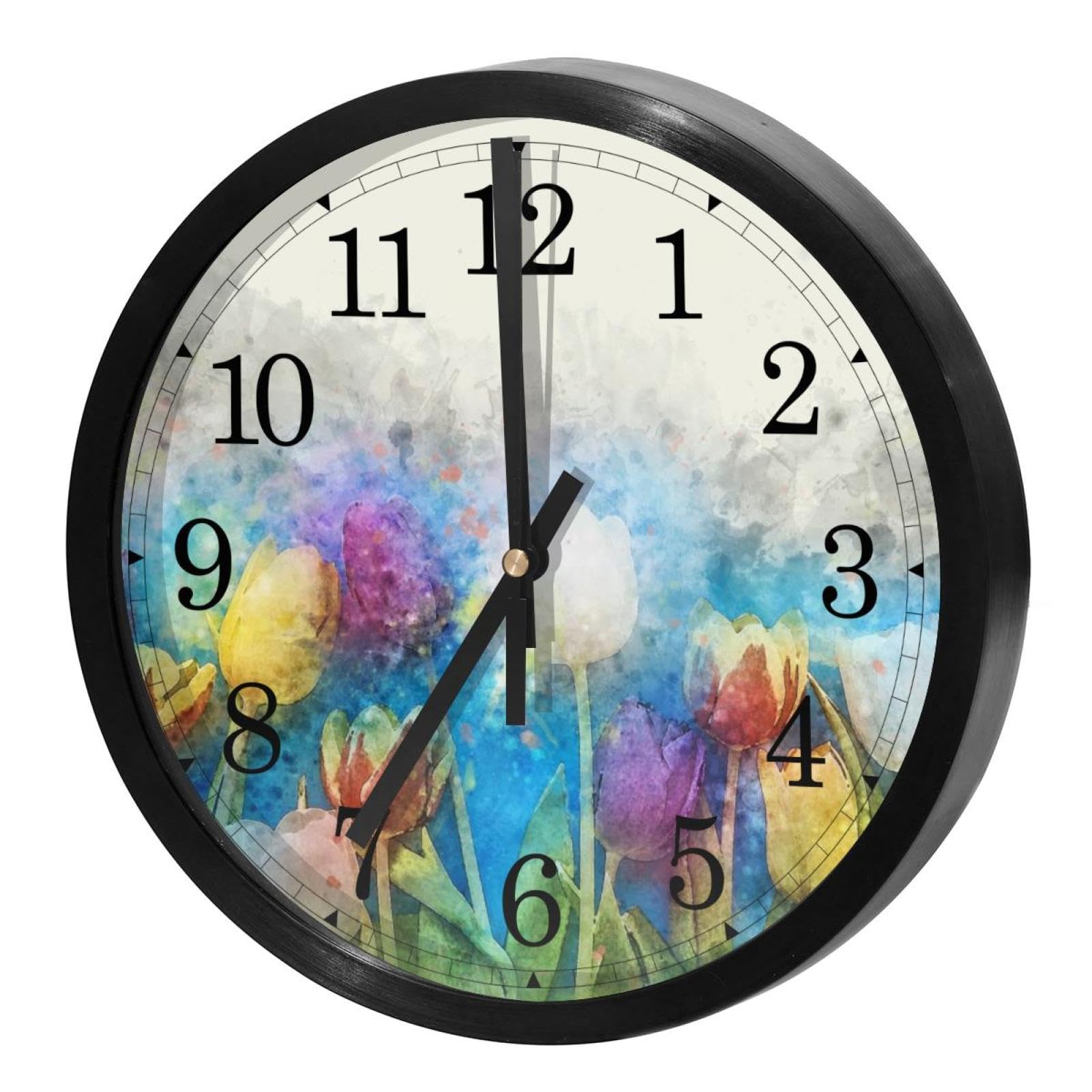 Horloge murale à quartz tulipes aquarelle pour décorer la cuisine et la maison