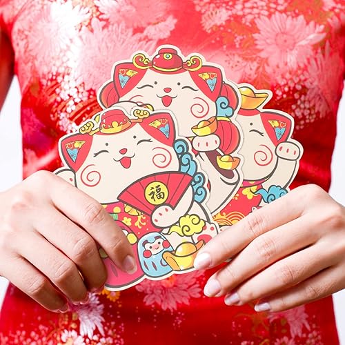 Miniatura 2 de Didiseaon 12 sobres rojos chinos Maneki Neko Lucky Cat Money Red Pack Hong Bao para el año 2023 del conejo Spring Festival suministros de Navidad