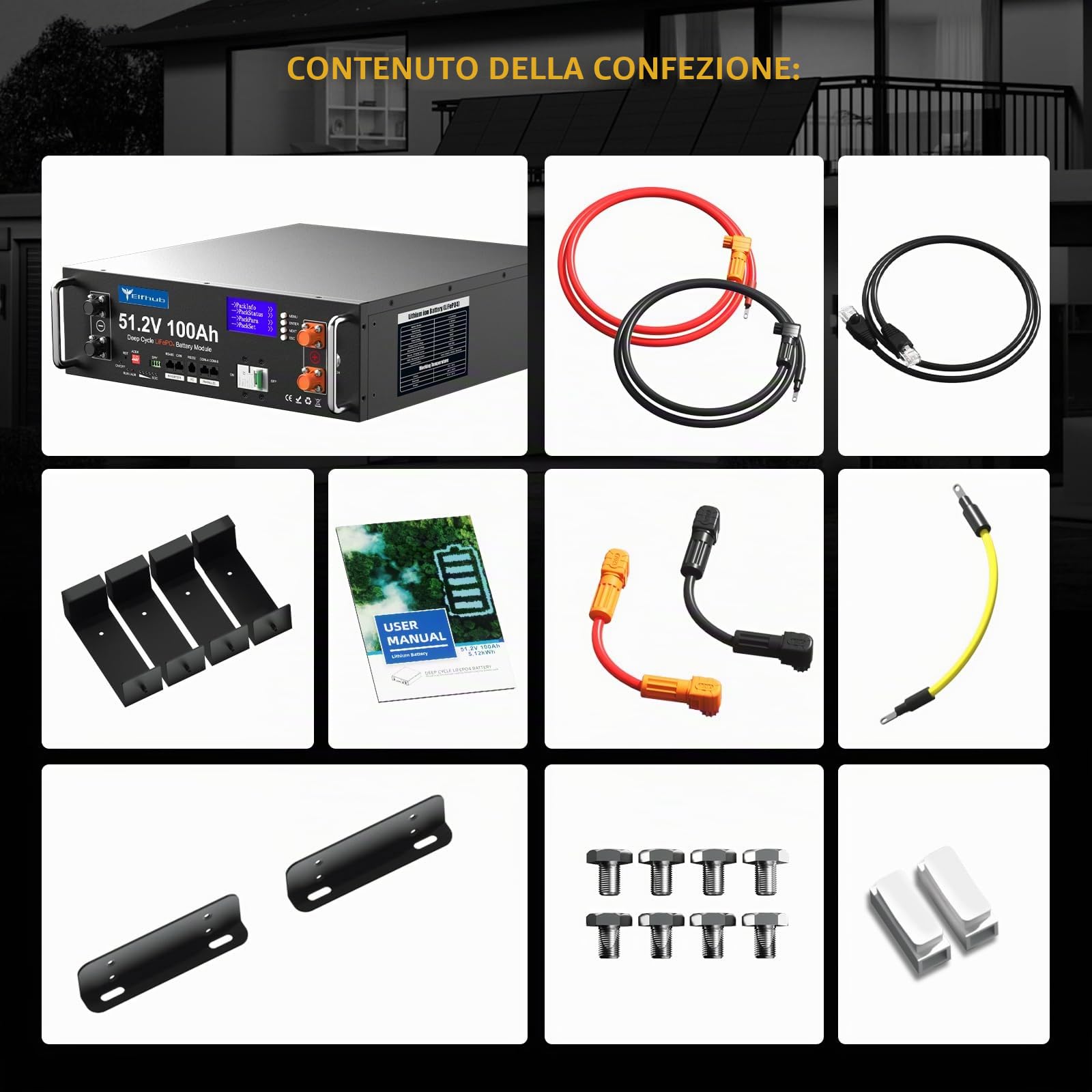 LiFePO4 48V 200Ah Bluetooth con BMS da 100A (confezione da 2 da 48V 100 Ah), batteria al litio da 10,24kWh 48V per armadietto solare per impianto solare completo, impianto fotovoltaico, camper