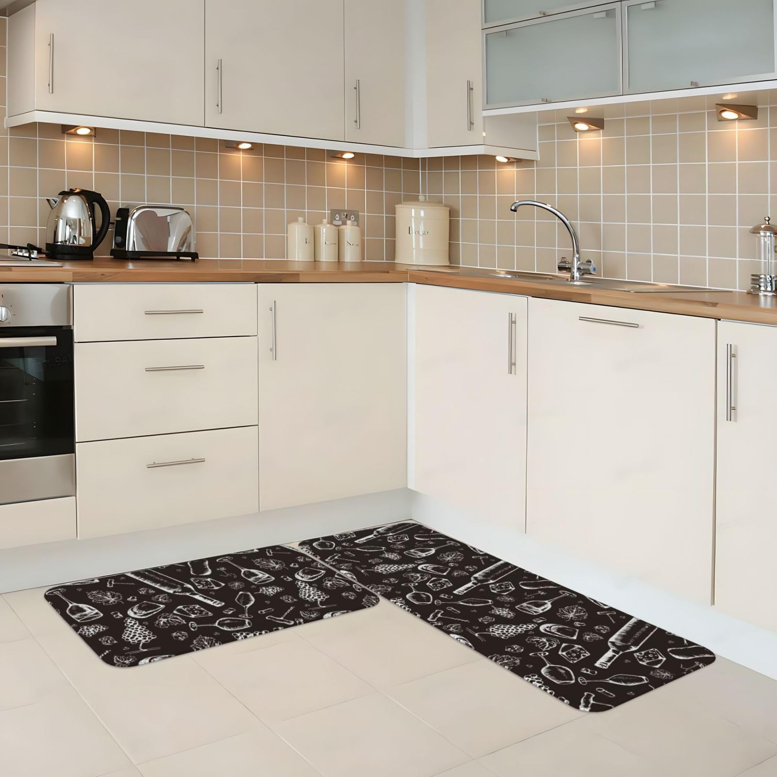 Nahtlose Küchenmatte für Boden, Bauernhaus-Küchenteppich, 2er-Set, rutschfeste Küchenbodenmatte für Waschbecken, Wäsche, Büro, Zuhause, Schreibtisch, 43,2 x 129,2 cm + 43,2 x 73,2 cm