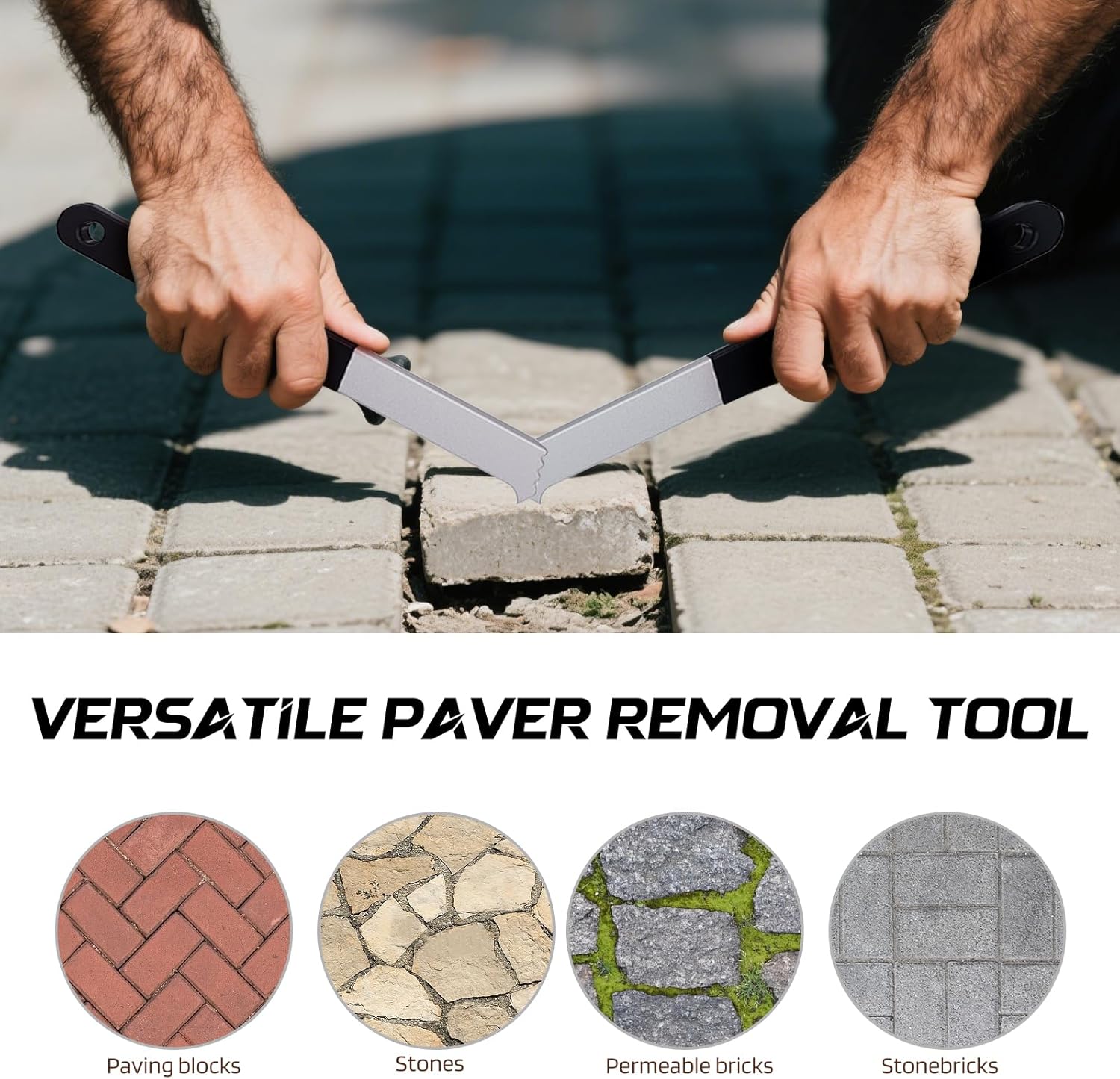 Paver Removal Tool Set, 2 Pack Paver Puller Lifter with Micro-Tooth Tip, Easy Lift Paver Extractor for Patio Pavers & Bricks, Non-Slip Work Gloves Included