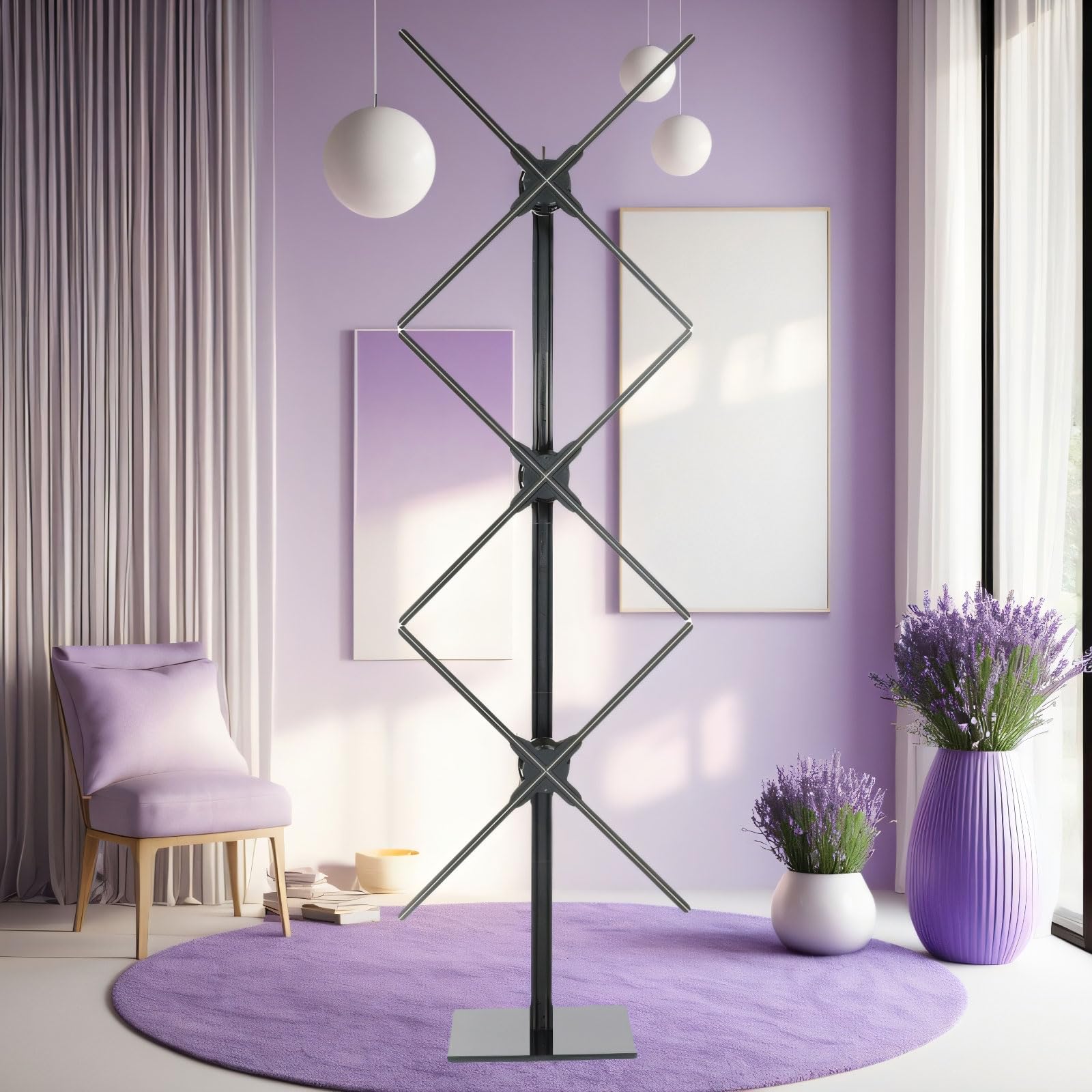 Missyou 3D Hologram Fan181cm High 3X 65cm Holographic LED Fan Splicing Display with Aluminum Stand Glass Base WiFi APP Control Bluetooth Audio Sync Preloaded Christmas Tree Video for Trade Show