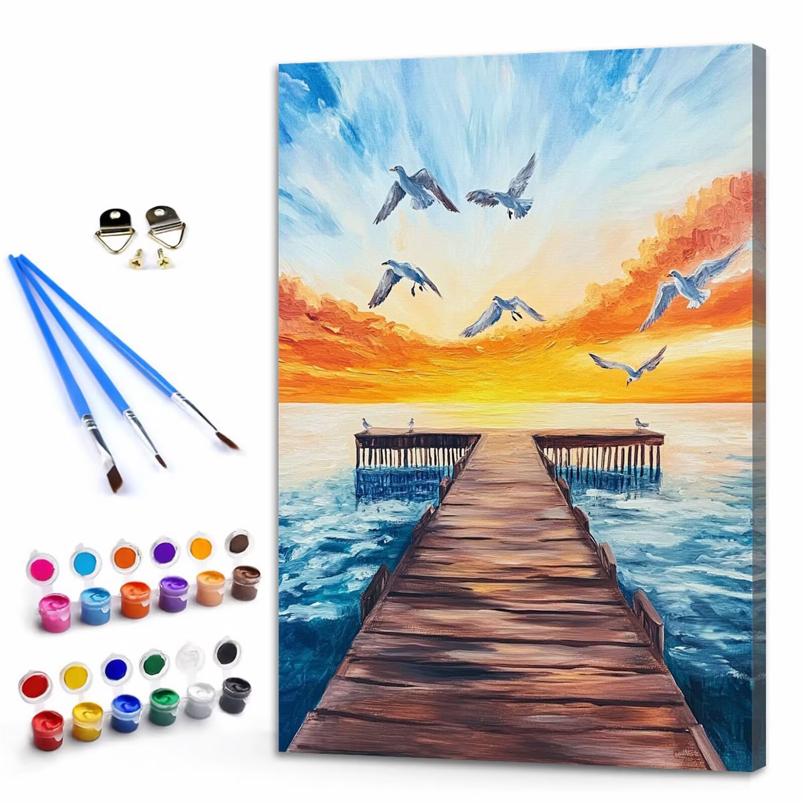 Dipingere con i Numeri Adulti Tramonto Dipingere con i Numeri Costiero Paint by Numbers Hobby Creativi Adulti Fai Da Te Tela di Pittura a Olio Kit, Decorazioni Regalo 60x80cm Senza Cornice Y3-947